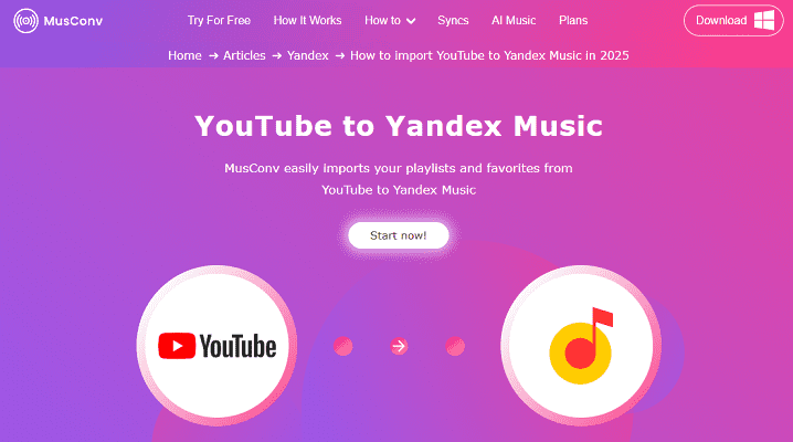 Transfer YouTube Music to Yandex Music with MusConv