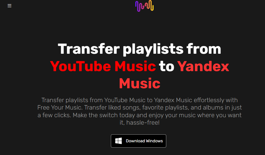 Transfer playlists from YouTube Music to Yandex Music with FreeYourMusic