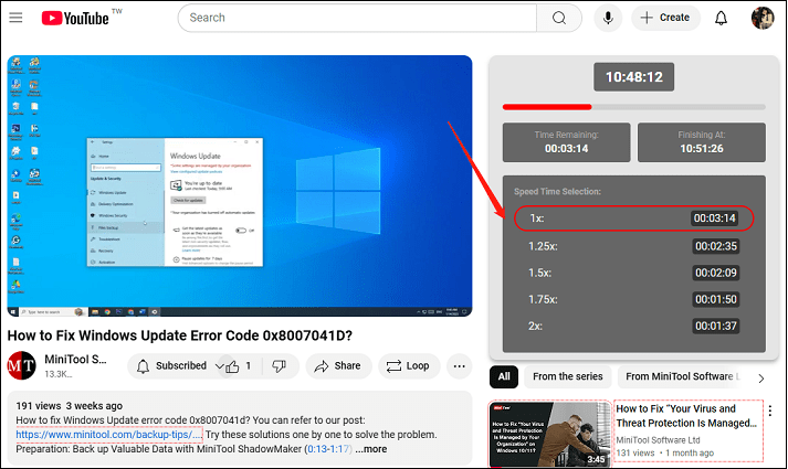 The use of YouTube Playback Speed Finish Time Estimator