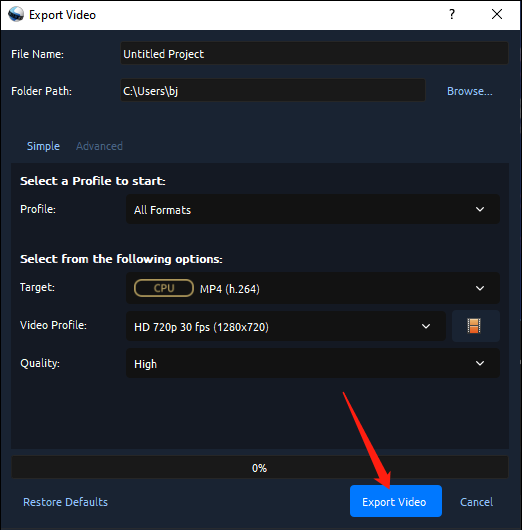 Click on Export Video to save edited video on your computer