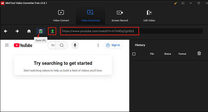 Paste the music link into the address bar or click on Paste URL and press Download in MiniTool Video Converter