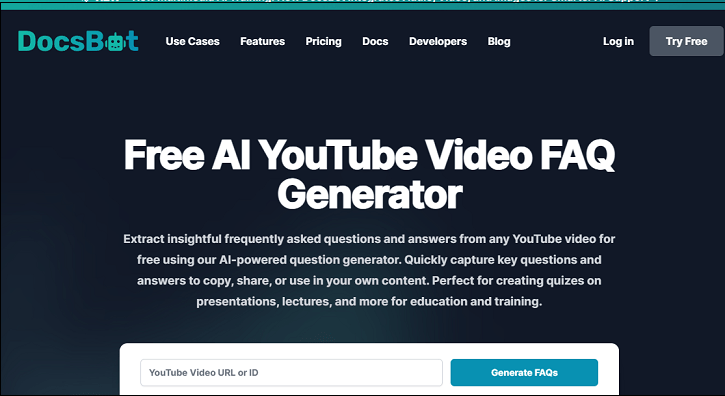 YouTube video FAQ generator – DocsBot AI