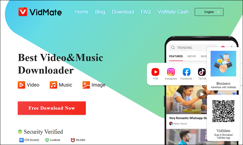 The official website of VidMate on a browser