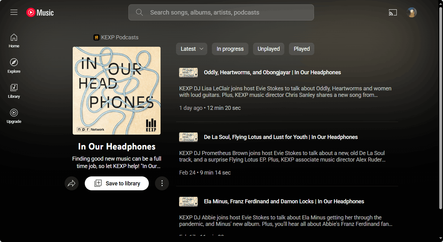 In Our Headphones’s episodes list