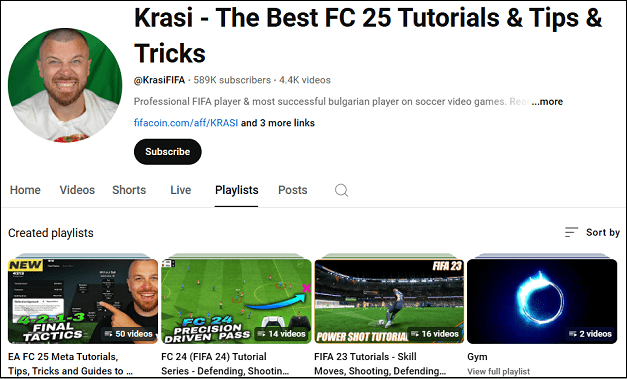 Go to Krasi - The Best FC 25 Tutorials & Tips & Tricks YouTube channel to watch FIFA videos