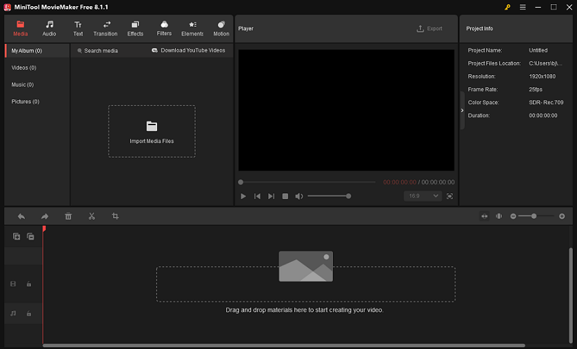 The user interface of MiniTool MovieMaker