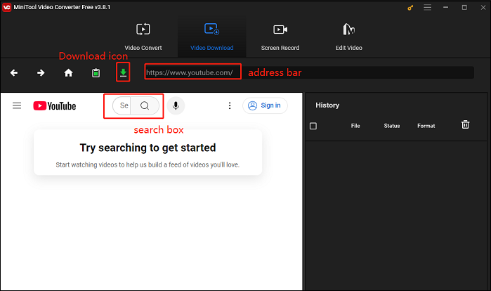 Paste the URL into the address bar and click on Download in MiniTool Video Converter