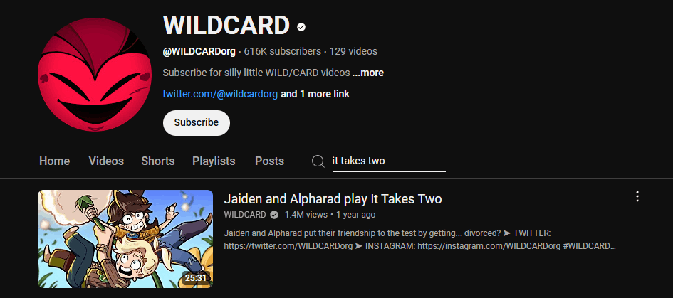 The channel page of WILDCARD