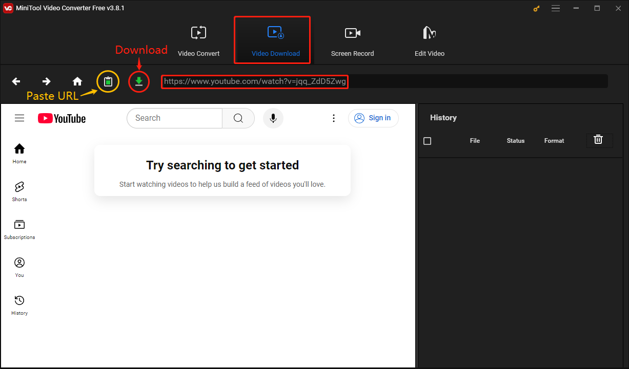 Navigate to Video Download, choose Paste URL, or paste video URL into the address bar and click on Download in MiniTool Video Converter