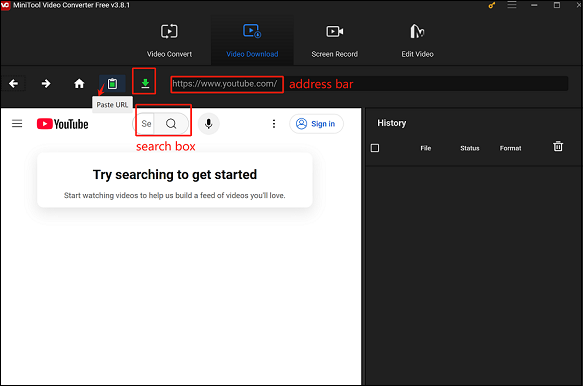 Paste the URL into the address bar or click on Paste URL and click on Download in MiniTool Video Converter