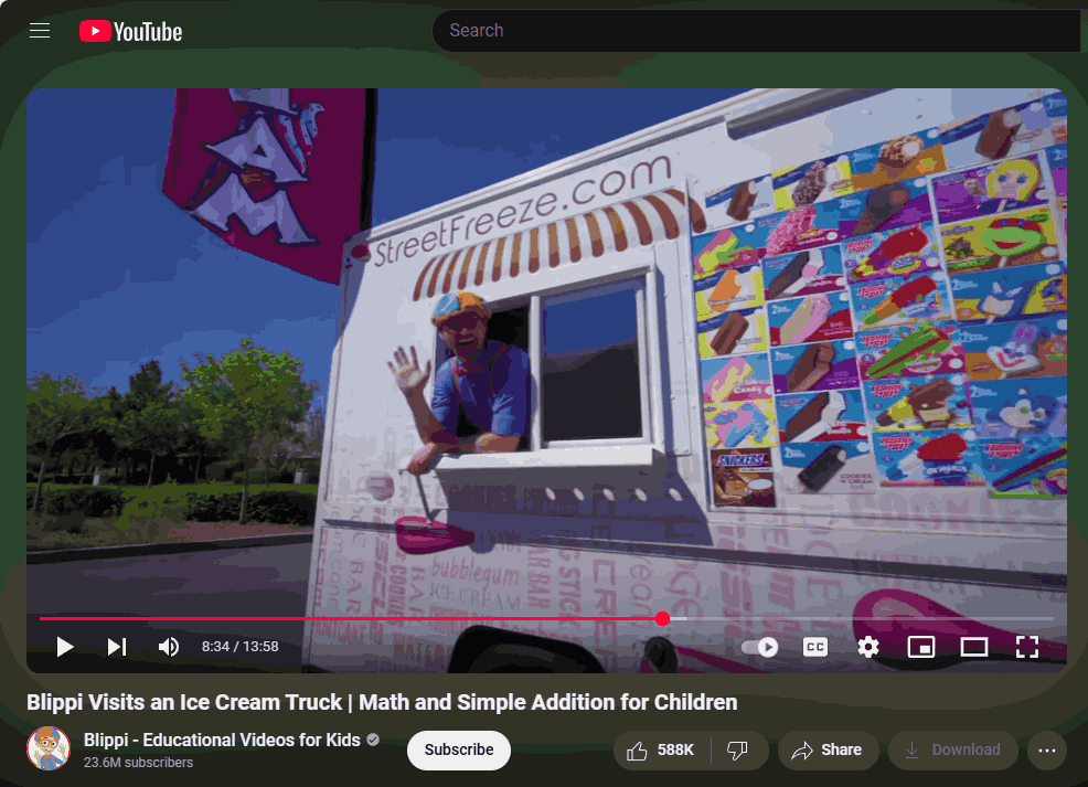 YouTube video – Blippi Visits an Ice Cream Truck