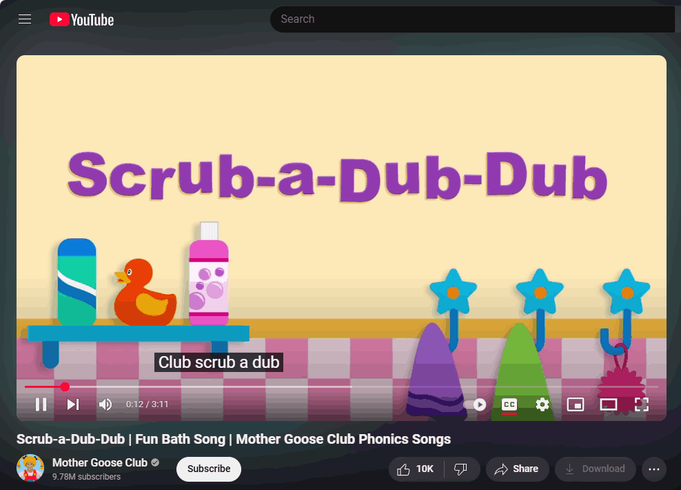 YouTube video – Scrub-a-Dub-Dub