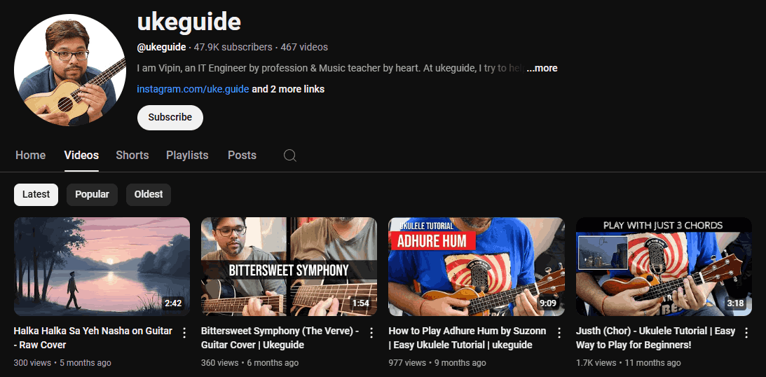 The channel homepage of ukeguide