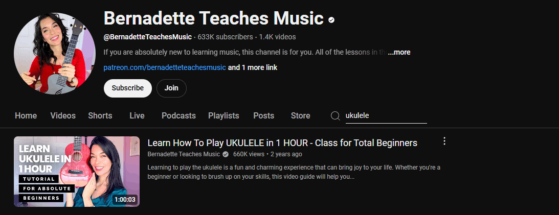 Search ukulele on Bernadette Teaches Music’channel