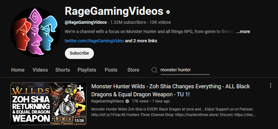 The channel homepage of RageGamingVideos