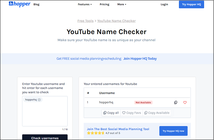 Use Hooper to check the availability of the YouTube username