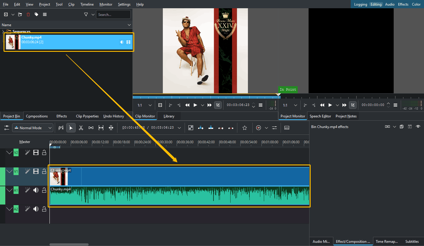 Drag and drop the videos to the tracks at the bottom of the interface