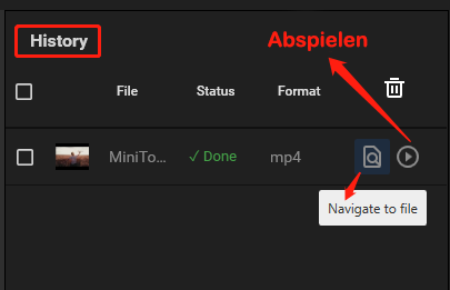 Klicken Sie auf Zur Datei navigieren oder Abspielen in MiniTool Video Converter