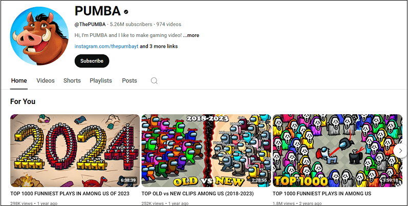 Watch Among Us YouTube videos on PUMBA