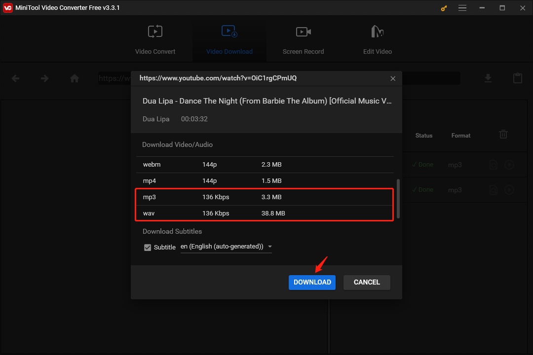 Cliquez sur le bouton TÉLÉCHARGER