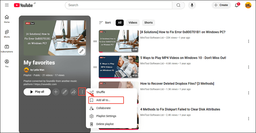 Click the three-dot icon and click on Add all to…