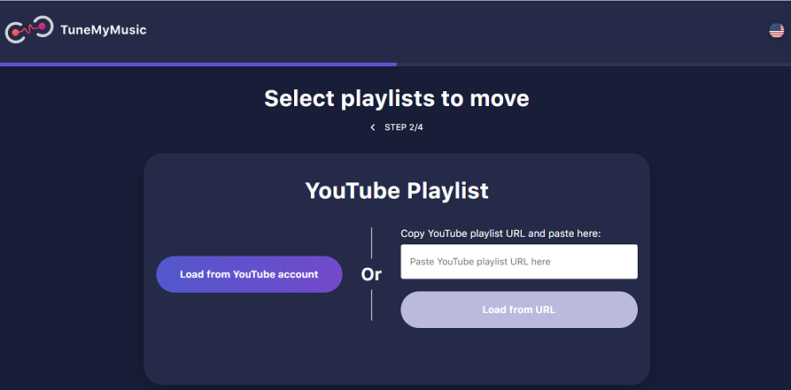 Select the playlists by loading from YouTube account or pasting the playlist URL in TuneMyMusic