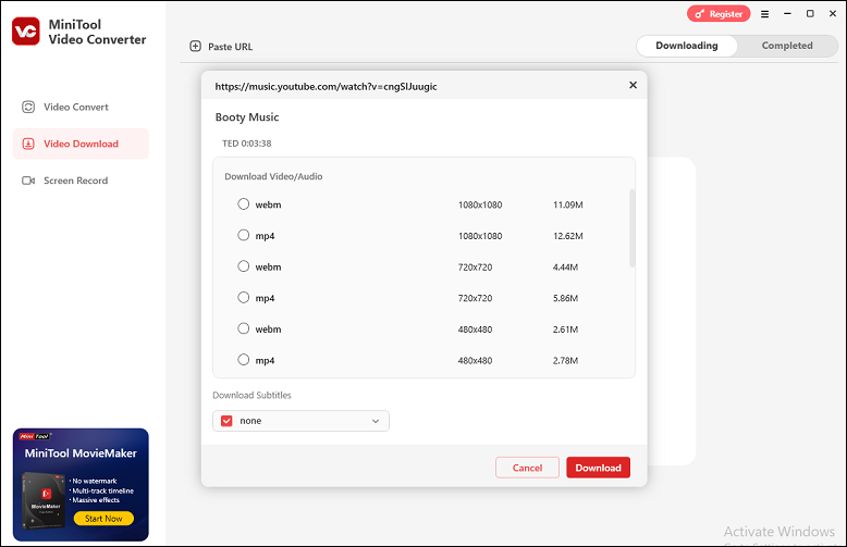 The Video Download module interface in MiniTool Video Converter