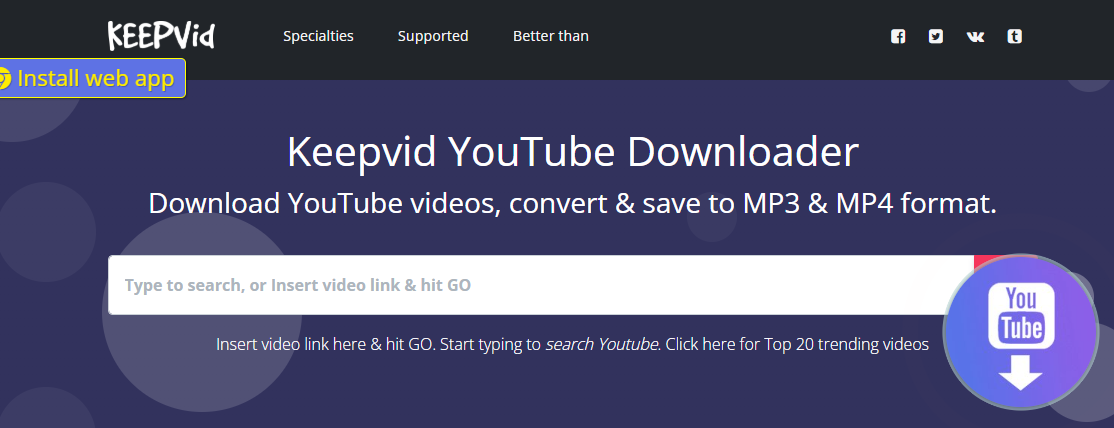 The download interface of Keepvid