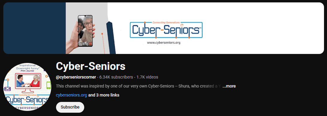 The channel homepage of Cyber Seniors