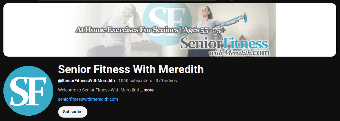The channel homepage of Senior Fitness With Meredith