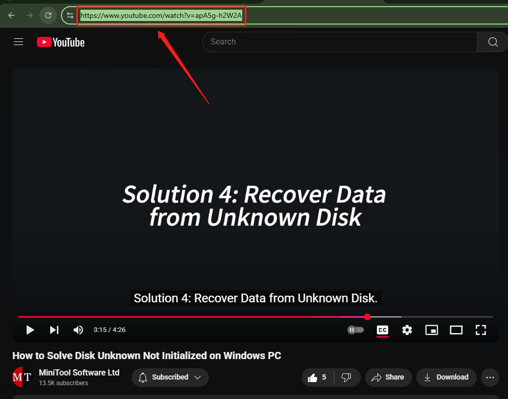 Go to YouTube and copy the video URL from the browser’s address bar