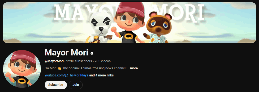 The channel homepage of Mayor Mori