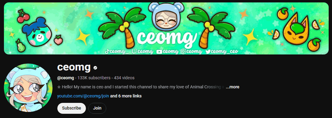 The channel homepage of ceomg