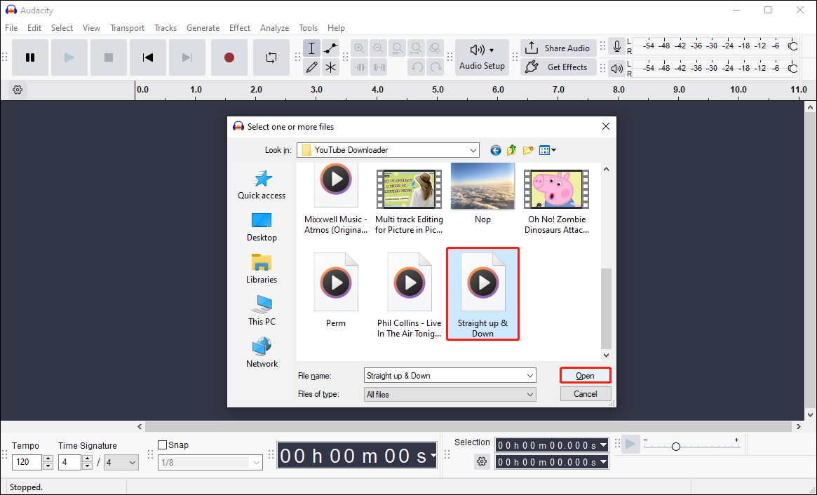 Select one or more files and click on Open in Audacity