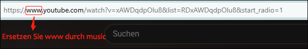 Ersetzen Sie www durch music