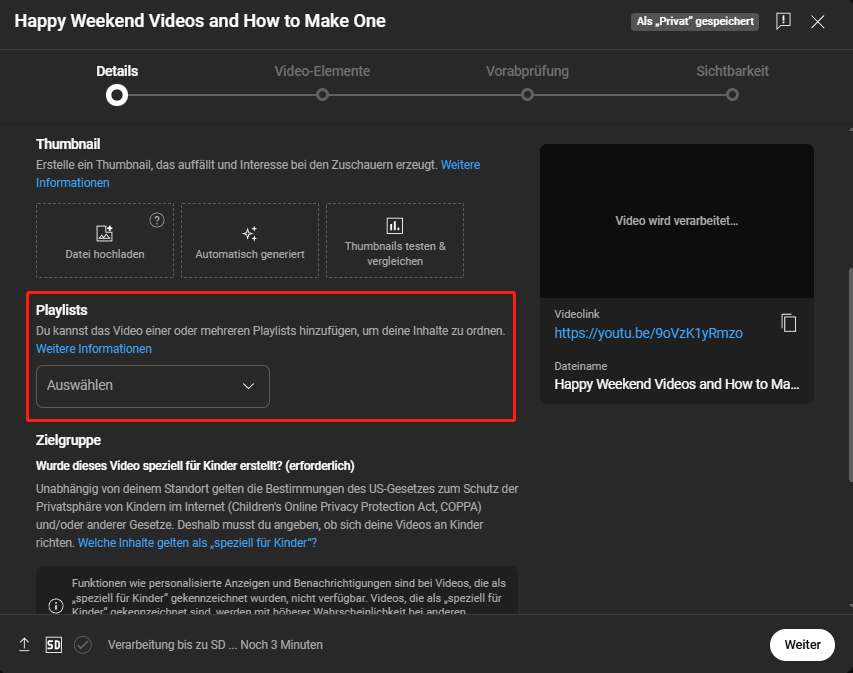 Videos einer Playlist hinzufügen