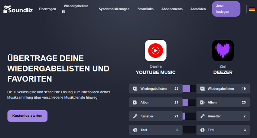Konvertieren Sie YouTube zu Audiomack mit Soundiiz
