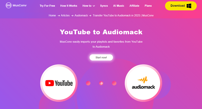 Konvertieren Sie YouTube zu Audiomack mit MusConv