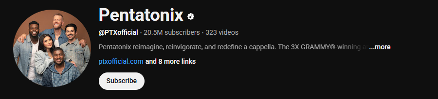 Then channel homepage of Pentatonix