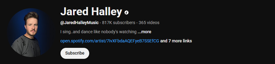 Then channel homepage of Jared Halley