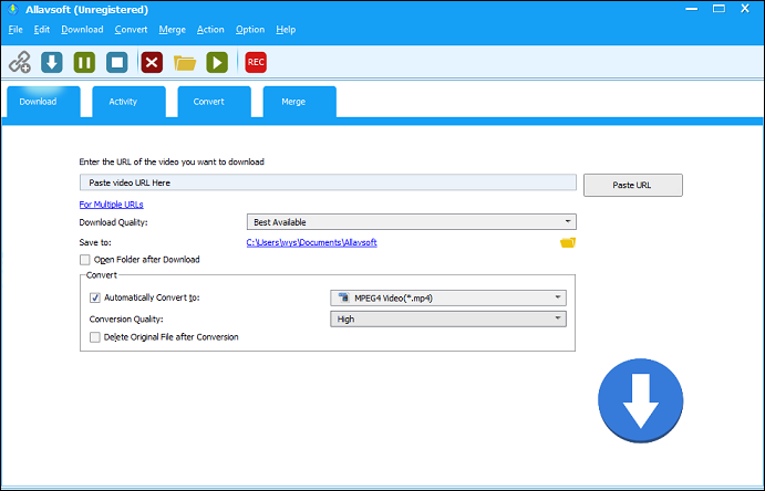 The user interface of Allavsoft video downloader