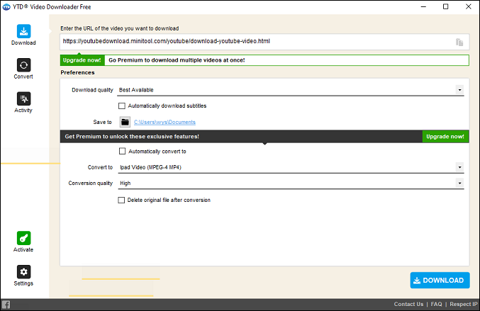The user interface of YTD Video Downloader