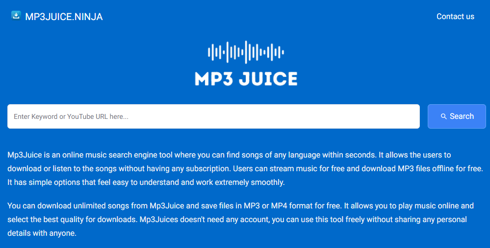 Die Hauptoberfläche von MP3 JUICE