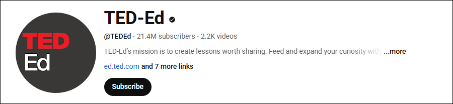 The channel homepage of TED-Ed