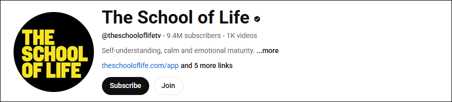 The channel homepage of The School of Life