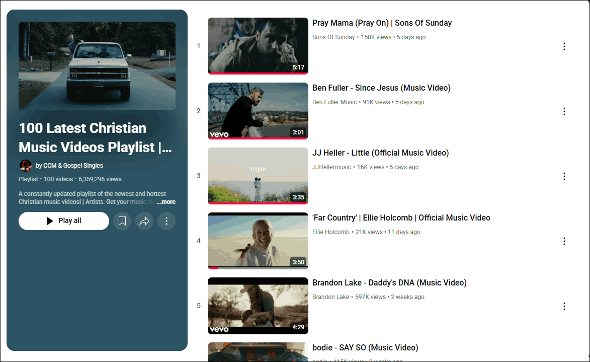 100 Latest Christian Music Videos Playlist by CCM & Gospel Singles on YouTube