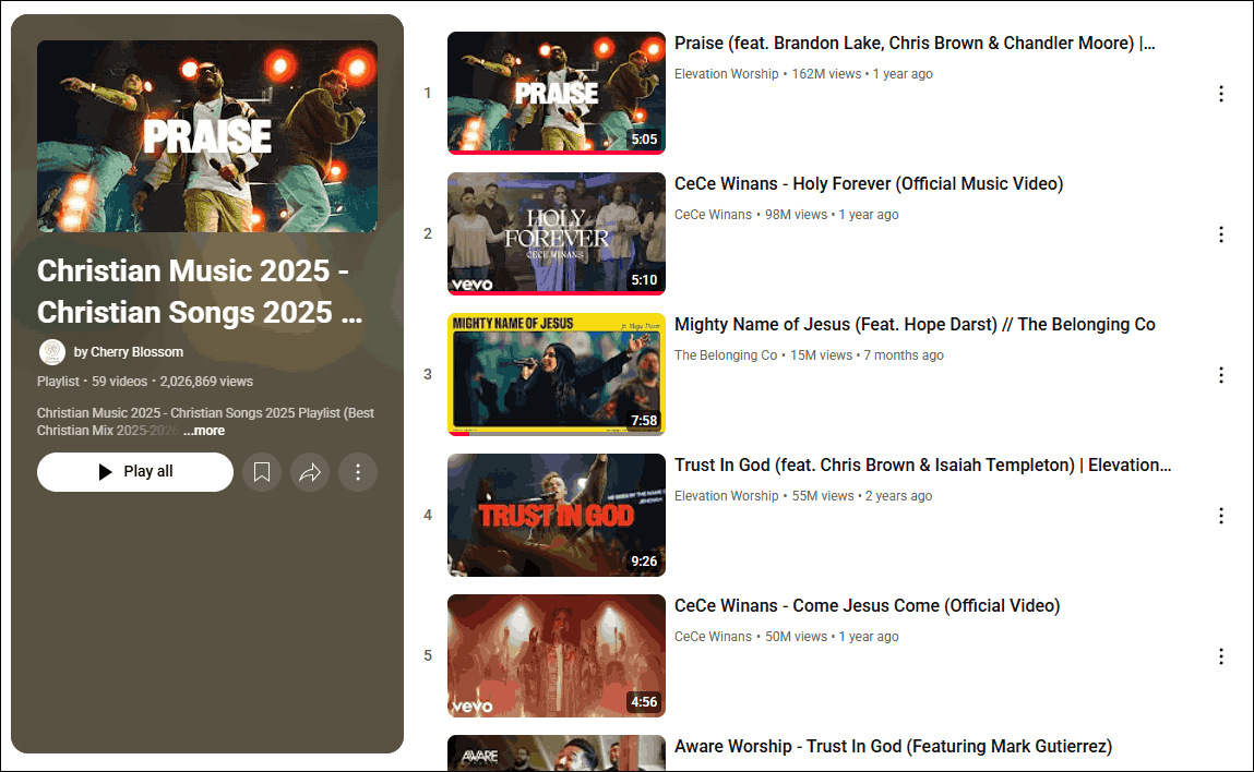 Christian Music 2025 - Christian Songs 2025 by Cherry Blossom on YouTube