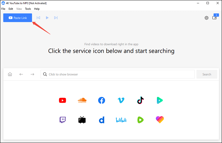 Click the Paste Link button within 4K YouTube to MP3 to process the video automatically