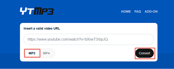 Select the MP3 button and click Convert after pasting the video link into YTMP3