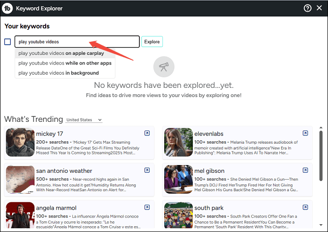 Type in a broad keyword in TubeBuddy’s Keyword Explorer to find long tail keywords